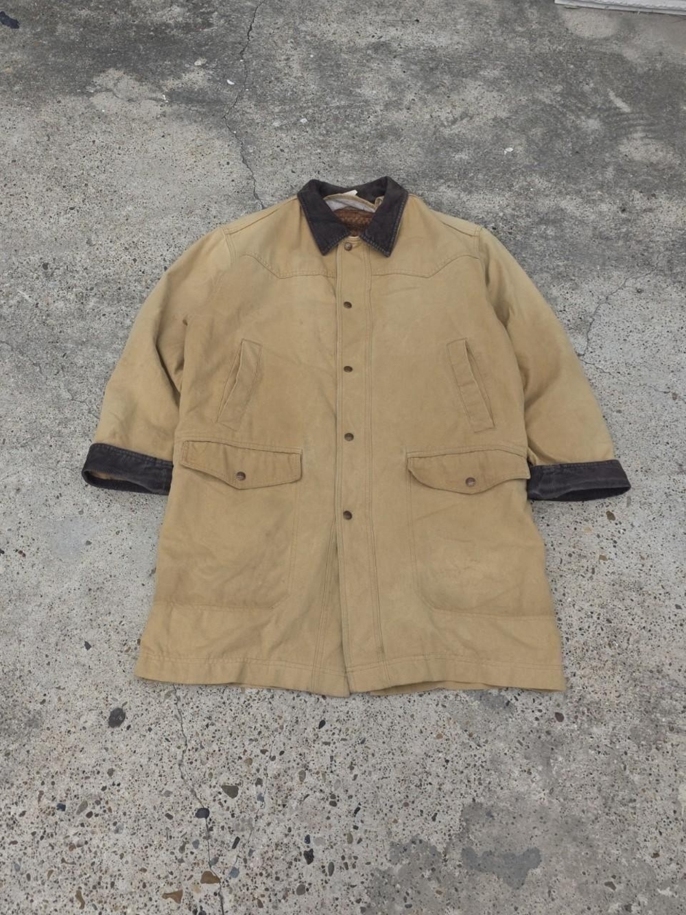 Vintage LL Bean Aztec Fleece Lined Mens Canvas Button Duster Coat Size Medium